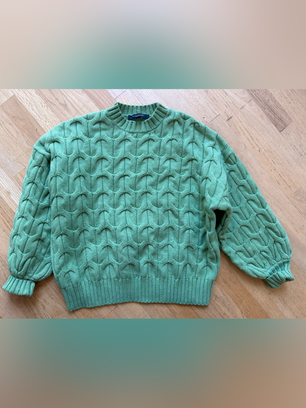 Marc New York Mint Green Cable-Knit Crewneck Sweater
